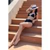 Schwarz-weißes Bikini-Set mit hoher Taille für Damen