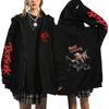 Berserk Anime Hooded Zip-Up Sweatshirt Men Oversized Fleece-Lined Pullover With Drawstring Cap Side Pockets