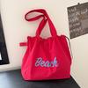 Women's String Tote Bag Canvas Totes Letters Portable Shoulder Bag Casual Beach Bag Large Capacity Shopping Handbag