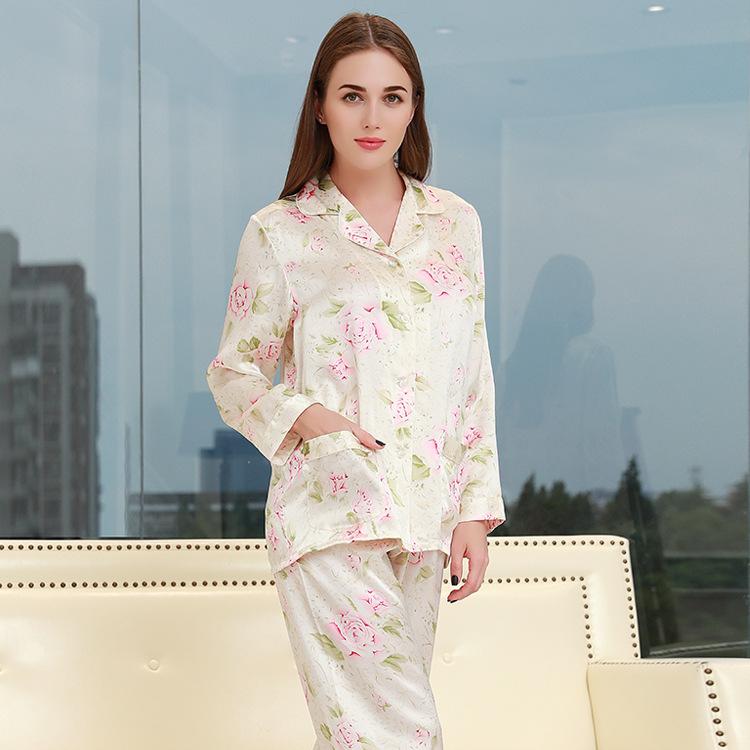 High-end Mulberry Silk Pajamas Women's 1011 Spring and Autumn New Silk Pajamas Women's Thin Long-sleeved Pajamas Set