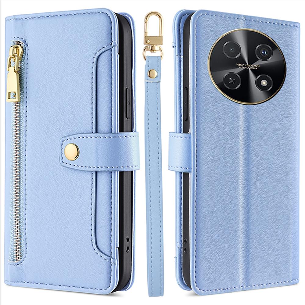 For Huawei Nova 12i 4G Shockproof Phone Cover Zipper Pocket Leather Cell Phone Case Wallet with 2 Straps