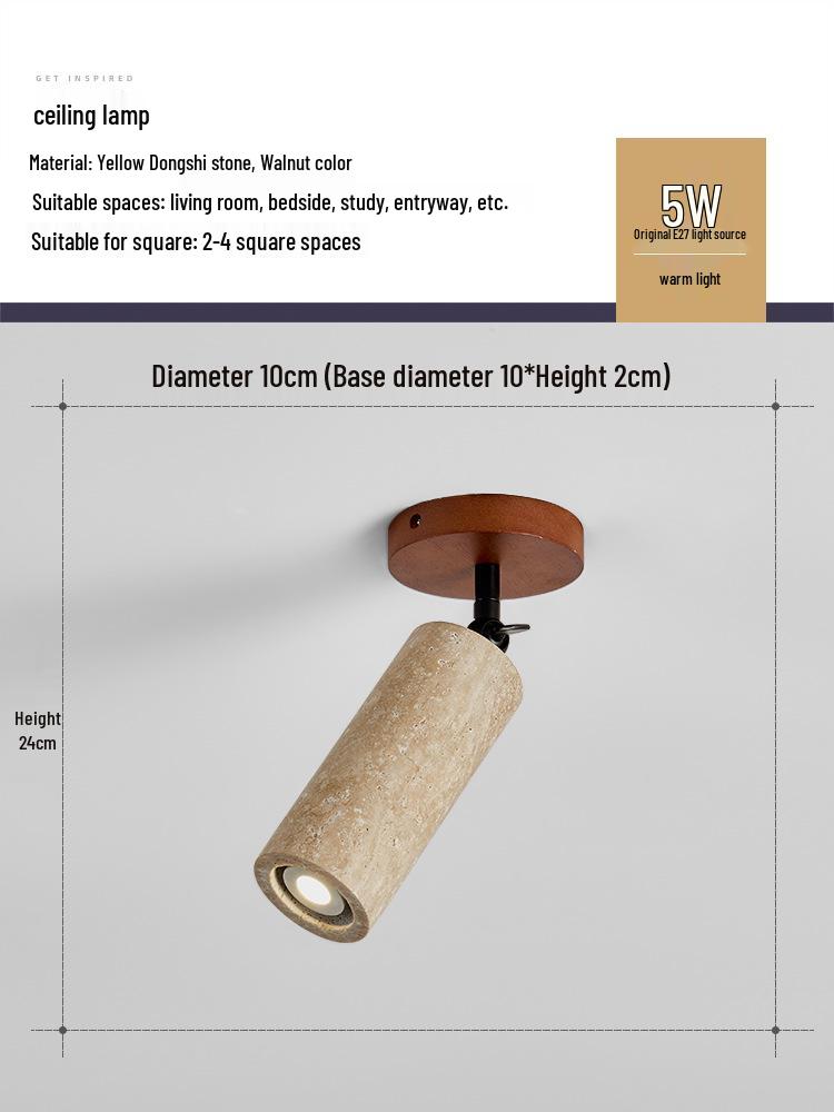 Wabi-Sabi Style Yellow Travertine Adjustable Ceiling Light for Living Rooms and Hallways