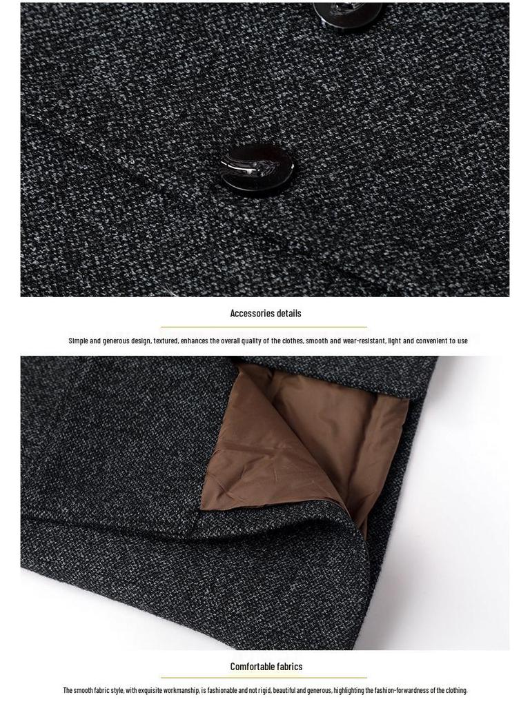 2025 Men's Mid-Length Woolen Down Jacket with Scarf Collar for Autumn/Winter