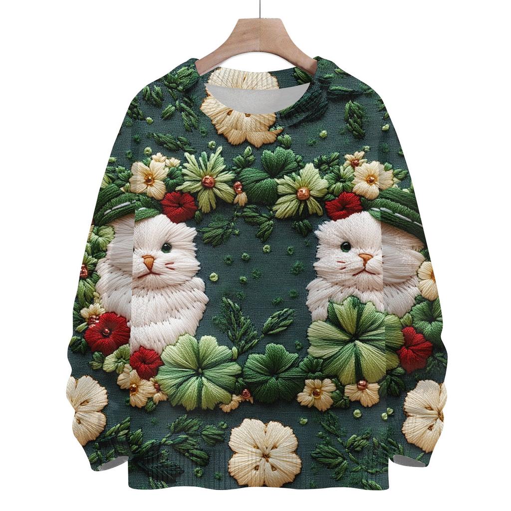 Męska Moda Casual Długi Rękaw St. Pacrit Delikatny Drukowany Sweter z Imitacji Wełny z Okrągłym Dekoltem Kwiatowa Bluza z Okrągłym Dekoltem Luźne Długie Rękawy