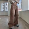 Women's Mid Rise Wide Leg Jeans Loose Straight Vintage Brown Denim Pants No Stretch Autumn Casual Trousers