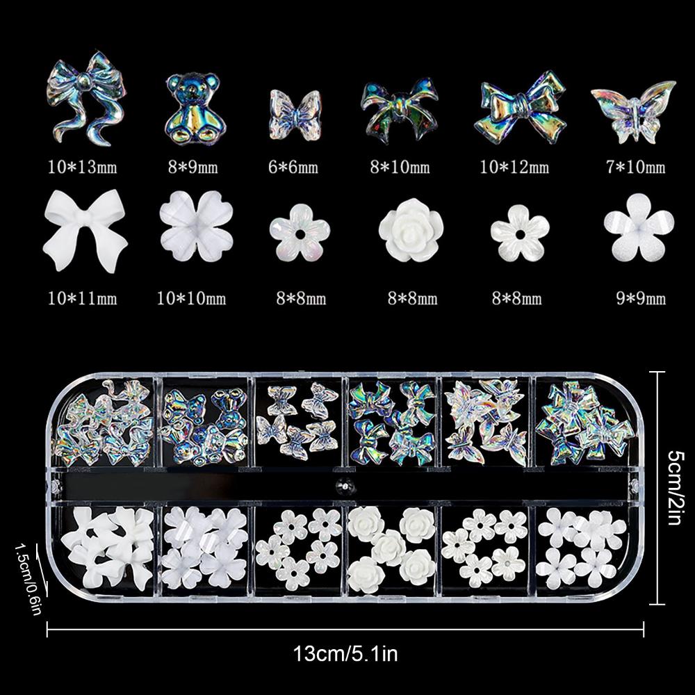 Set Bow DIY Nail Art Rhinestones Kit White Flower Nail Art Charms Multi Shaped Jelly Bear Shape