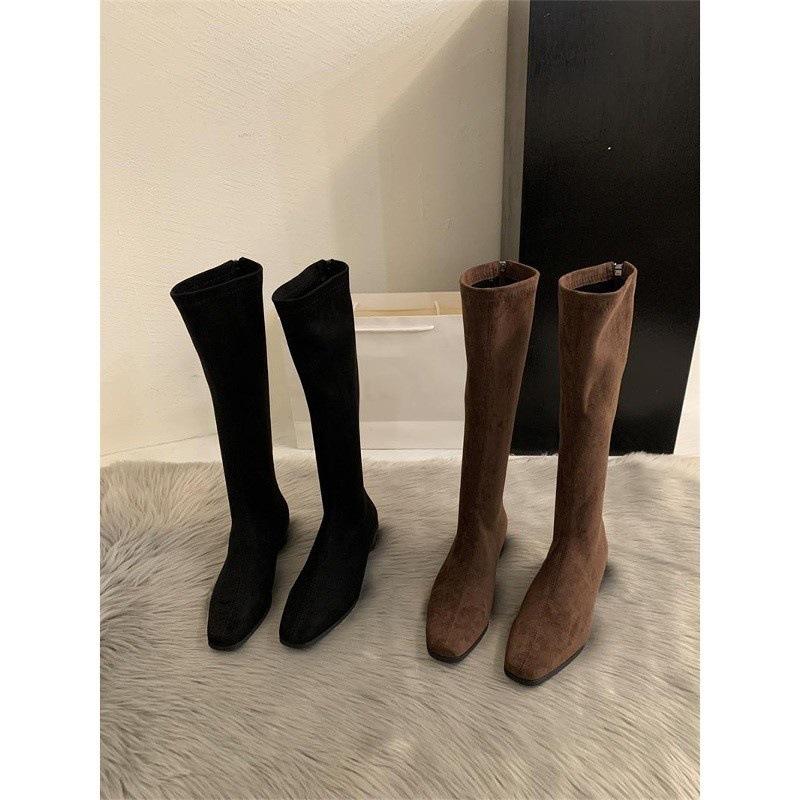 Thick heel pointed head suede thin long boots shoes new season Korean version long boots medium tube knight boots