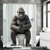 Gorilla Pattern Bathroom Set: Shower Curtain, Non-slip Bath Mat, Toilet Lid Mat, 12 Hooks.