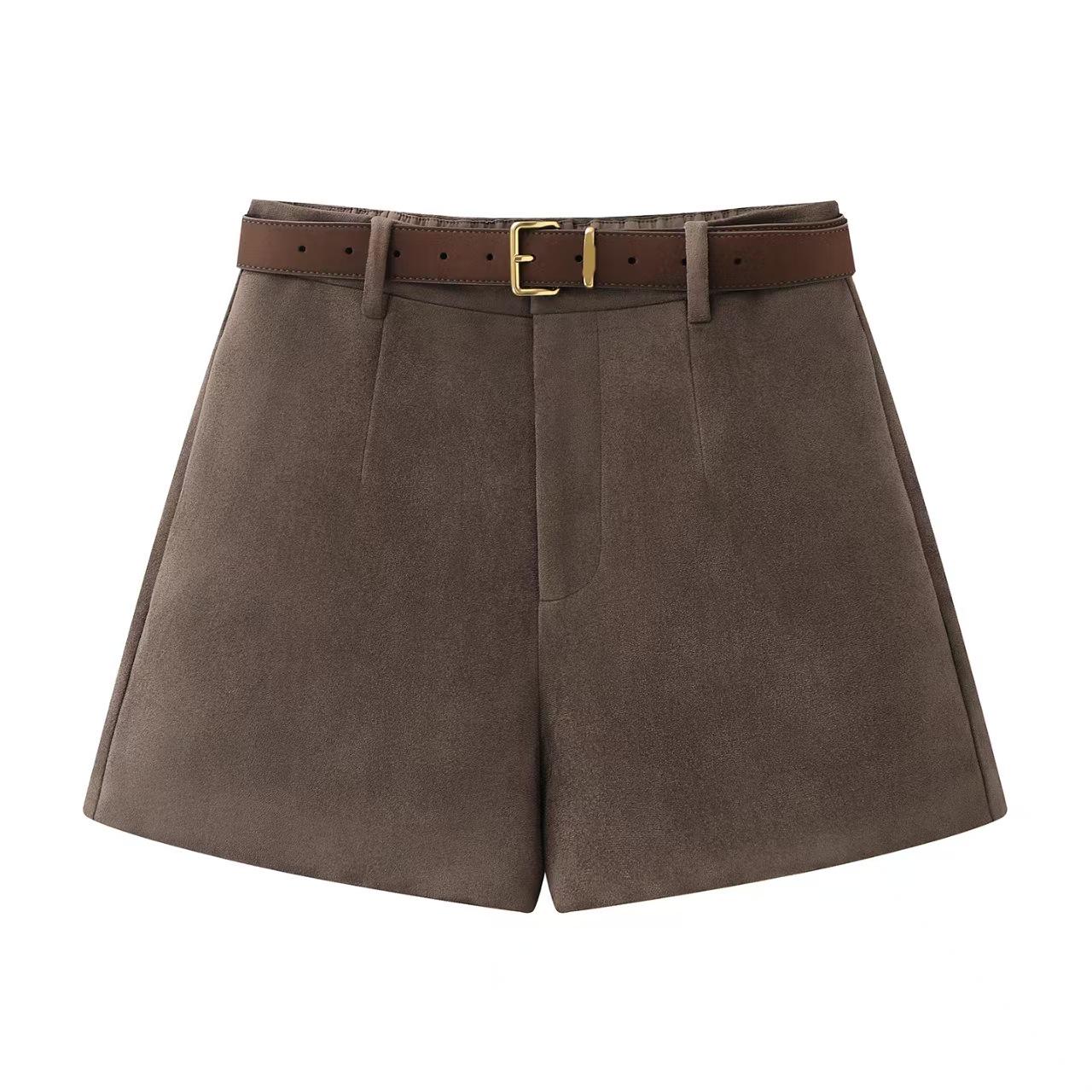 

2025 Winter Stylish Faux Suede Casual Shorts Extra Small коричневый