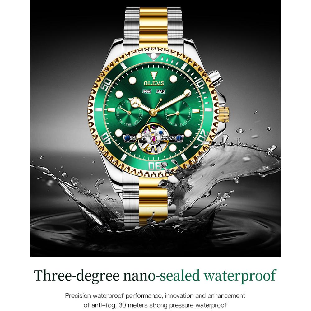 OLEVS Men's Skeleton Automatic Mechanical Watch Date Display Stainless Steel Business Men's Watch