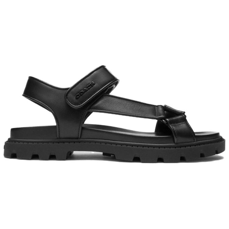 Coach Sport Leather Open Toe Flat Slide Sandals Women Sandals Black CAP70-BLK