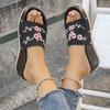 Large size one-character slippers women's summer wedge slippers embroidered flower cool slippers