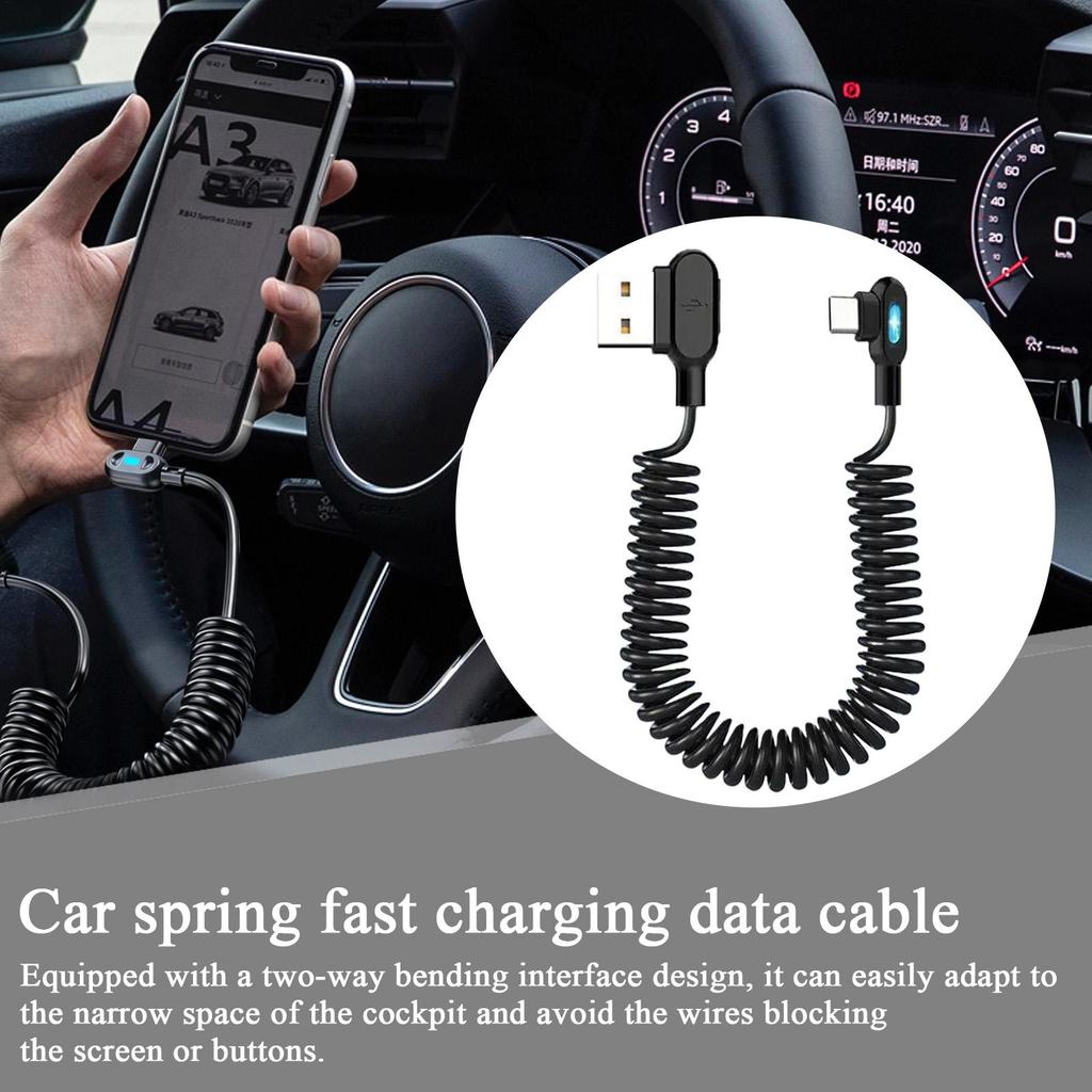 Auto Retractable Car Charger Cable with Night Light, Coiled Type C Cord for Truck RV Trailer Sedan Pickup Automotive