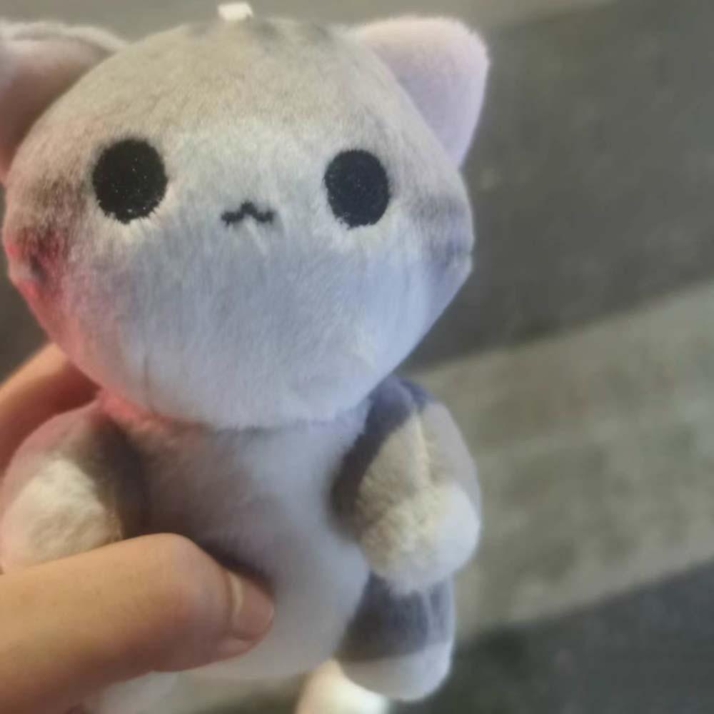 PP Cotton Grey Cat Key Chain Cartoon Cute Pet Pendant Bag Charm Plush Doll Key Ring Girls