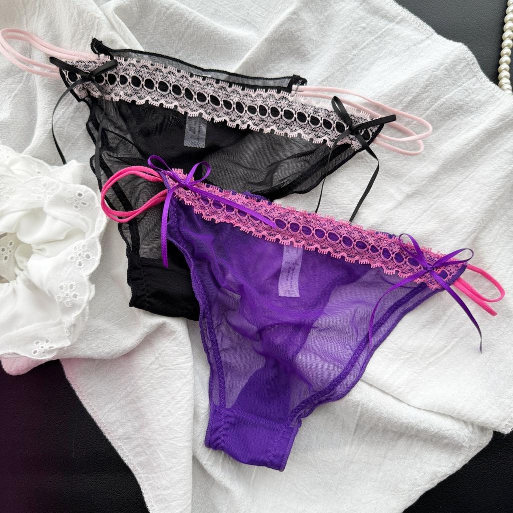 Ladies Summer Lovely Sexy Lace Mesh Low Waist Transparent Thong Underwear