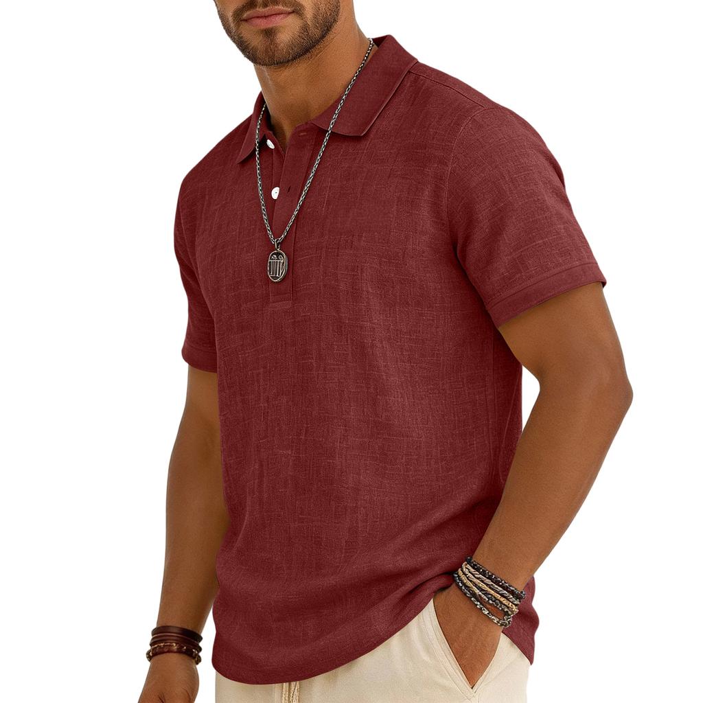 Men's Casual -color Summer - Cotton And Linen Short-sleeved Shirt