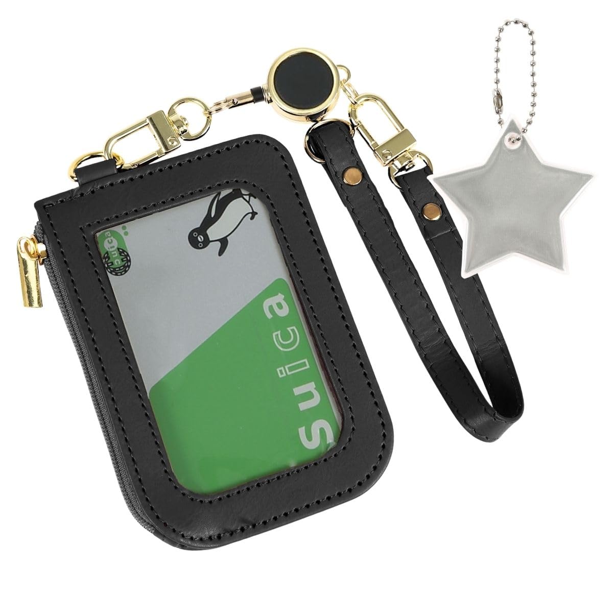 [UPALL] Pass Case for Kids, Watermelon Case with Reel, No-Fall Pass Holder, No-Loss Pass Case for Men and Women (Hand Strap, Black)