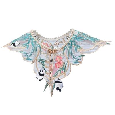 Embroidery Panda Neckwear Metal Buckled Decorative Beaded False Collar Shawl