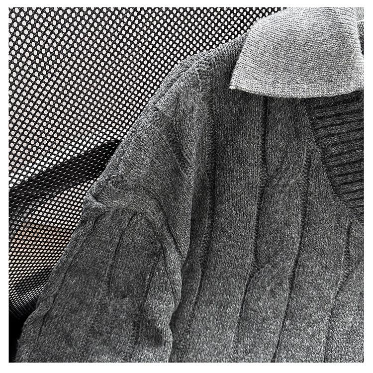 Men's Autumn Retro Faux Two-Piece Cable Knit Polo Sweater – Versatile Loose-Fit Pullover Knitwear