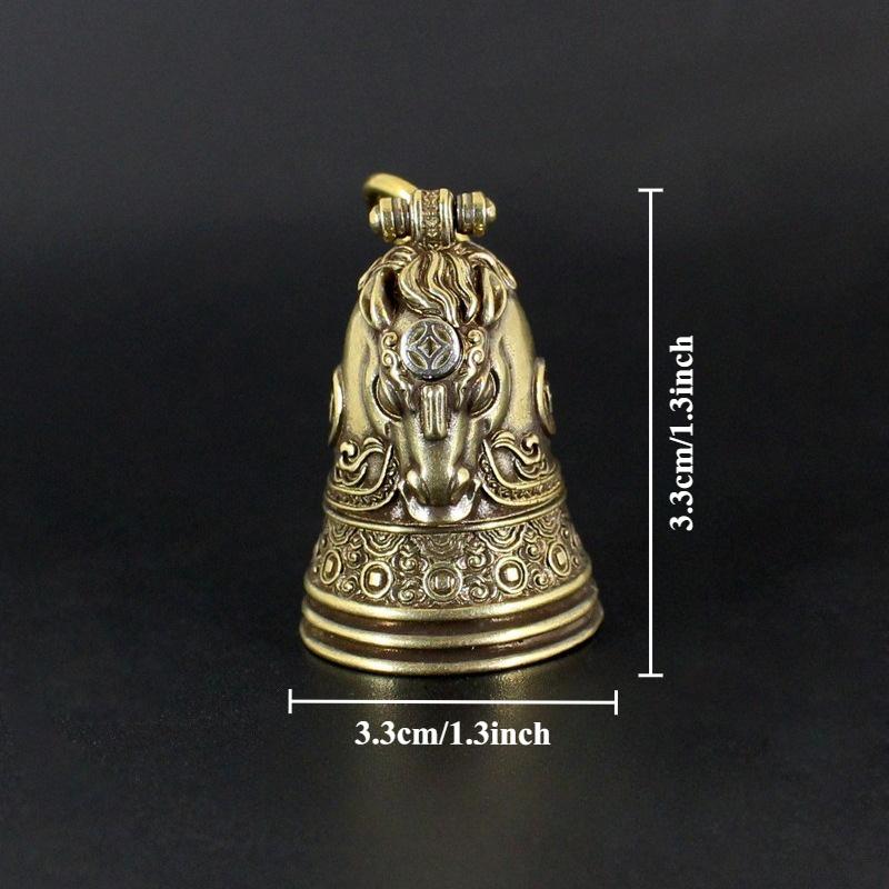 1Pc Retro Pure Copper Horse Face Evil-exorcising Bell Keychain Car Luggage Hanging Ornament