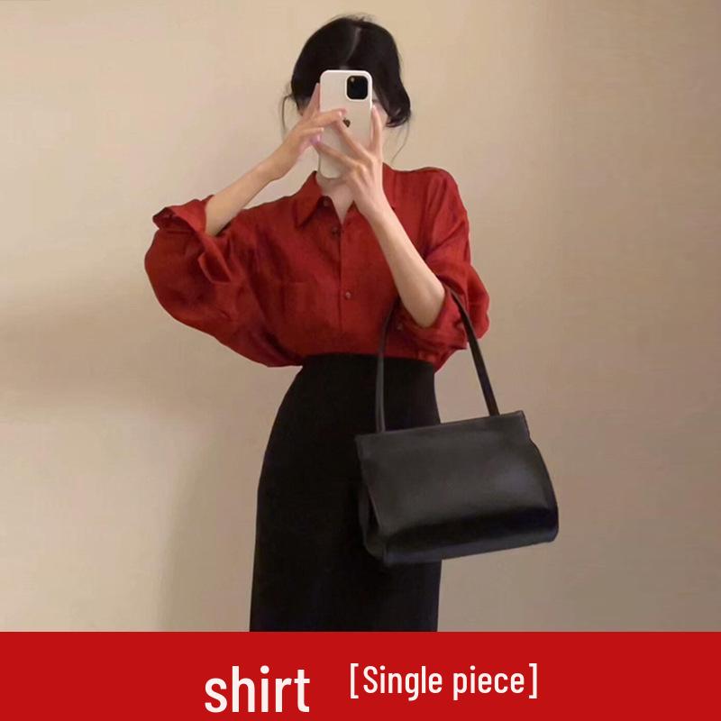 

Комплект платья миди красного цвета в корейском стиле для женщин - Коллекция начала осени 2025 L (55-60kg)