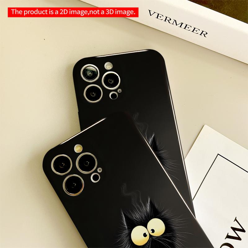 2DFlat Black Cat with Steaming Coffee Cup Phone Case All inclusive film hard iPhone case, compatible with iPhone 18 Pro Max 17 16 15 14 13 12 11