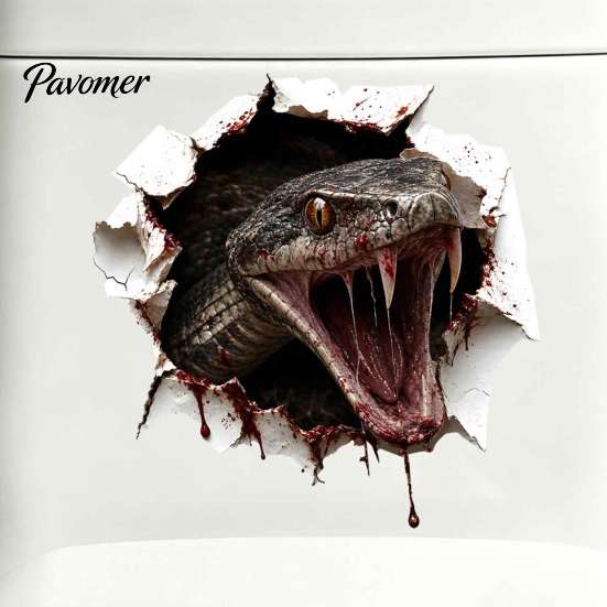 Funny Scary Toilet Stickers 3D Viper Seat Sticker, Realistic Snake Decal, Waterproof PVC Adhesive Removable Bathroom Wall Decals Art for Tank, Creepy