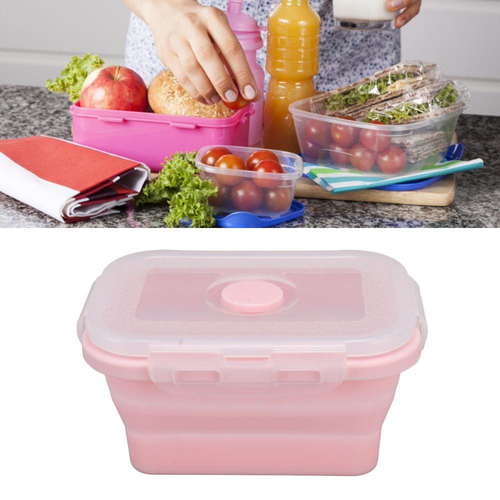 2PCS Silicone Lunch Storage Container Collapsible Design Airtight Kitchen Organizer For Camping