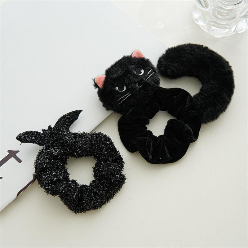 Black Cat Themed Hair Accessories Plush Halloween Styling Tools Cute Animal Ear Hair Ties Party Decorative Headwear