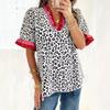 Women's V Neck Short Sleeve Blouse Loose Fit Streetwear Top Leopard Print Chiffon Shirt