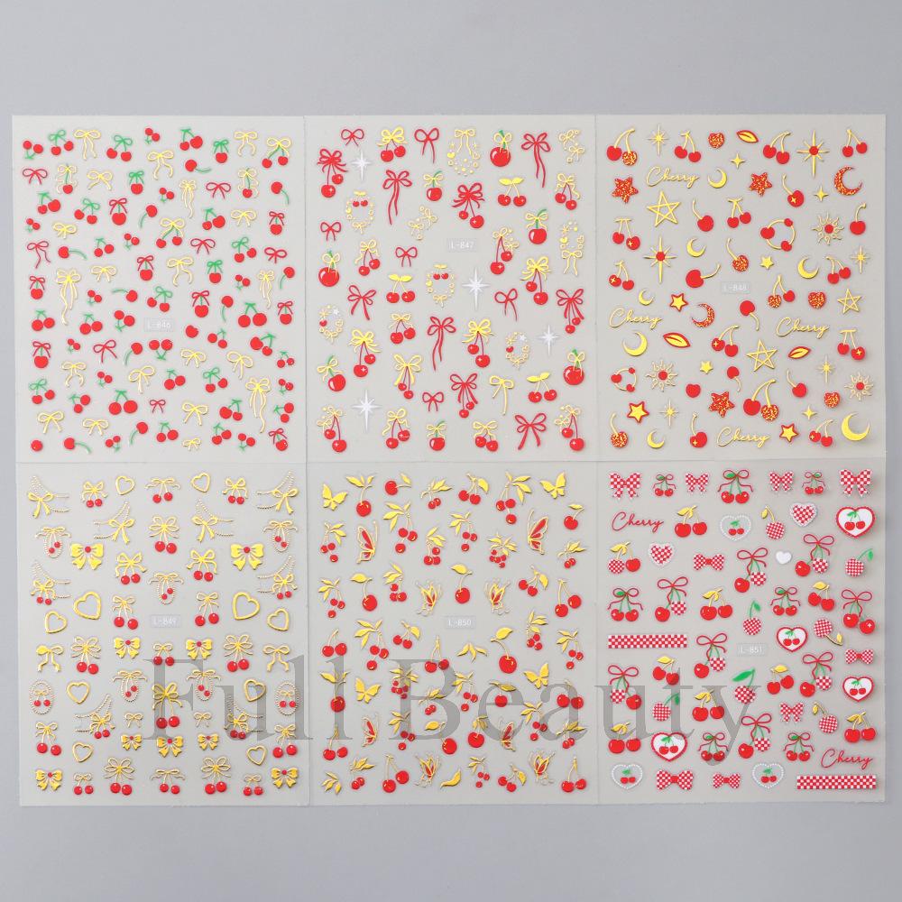 New cherry nail sticker set bow bronzing love nail sticker