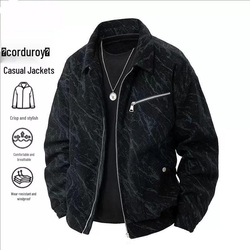 Men's Retro Corduroy Jacket: Spring/Autumn Versatile Loose Casual British Style with Turn-Down Collar.