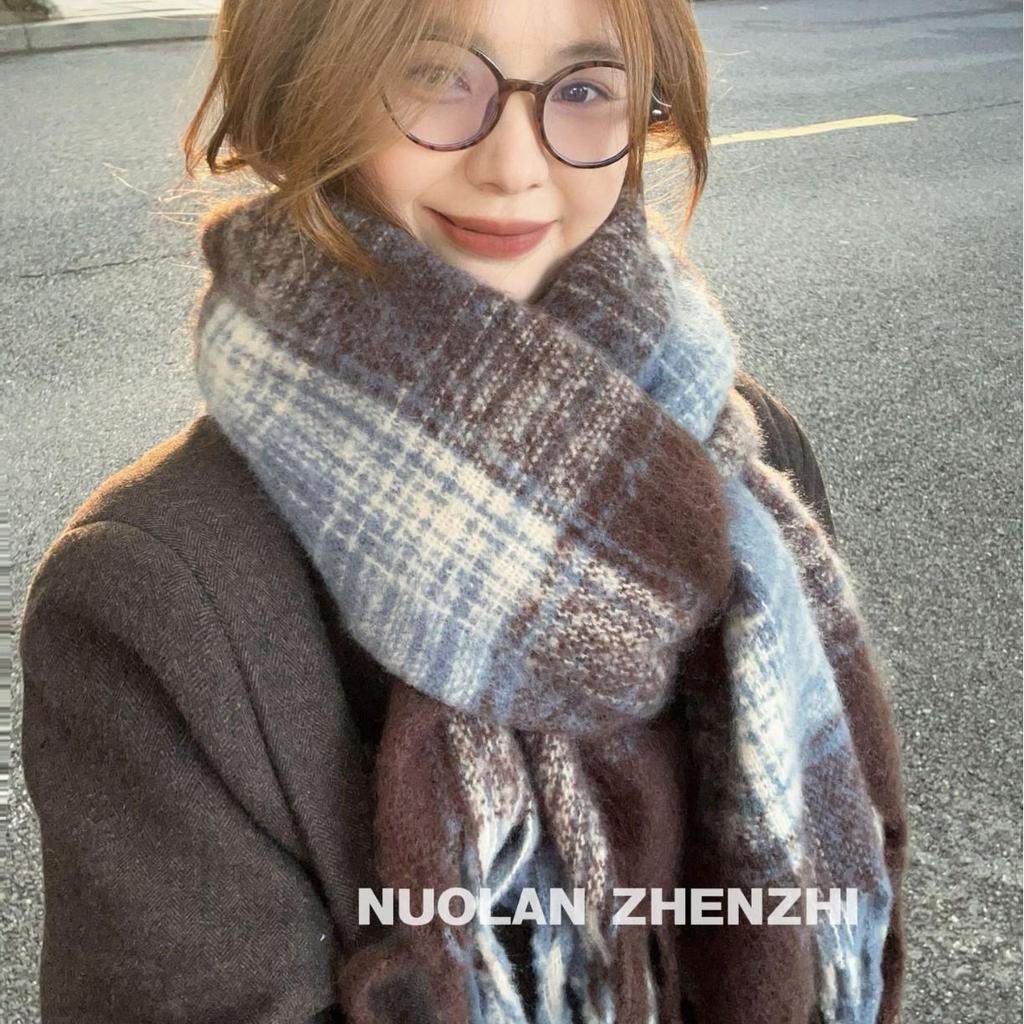 Plaid Korean-Style Women's Winter Scarf - Warm Imitation Cashmere Snood