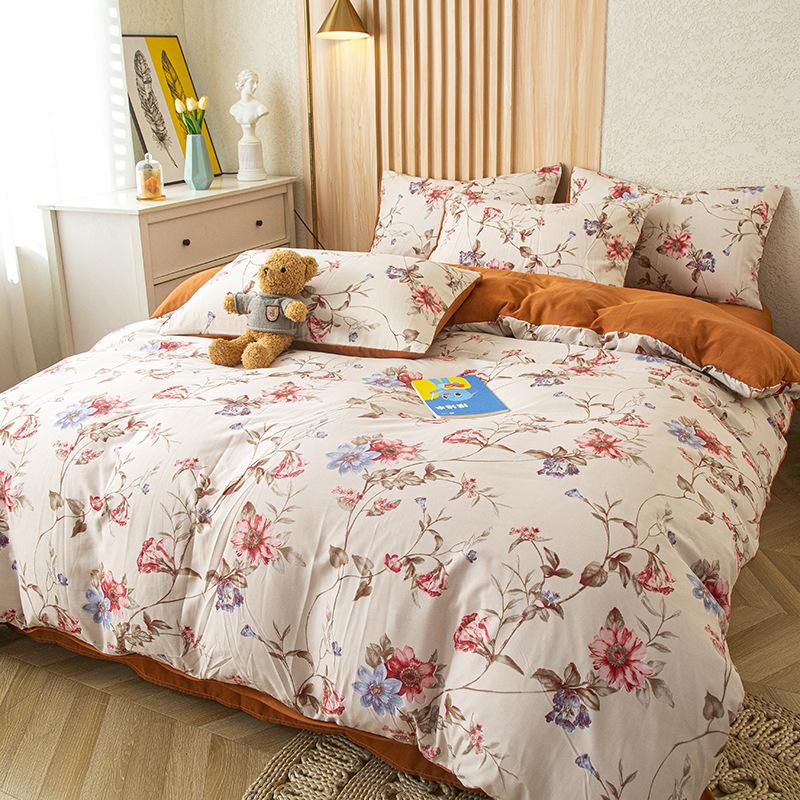 4Pcs Bedding Set, Flower Print Duvet Cover Set with sheet pillowcase,