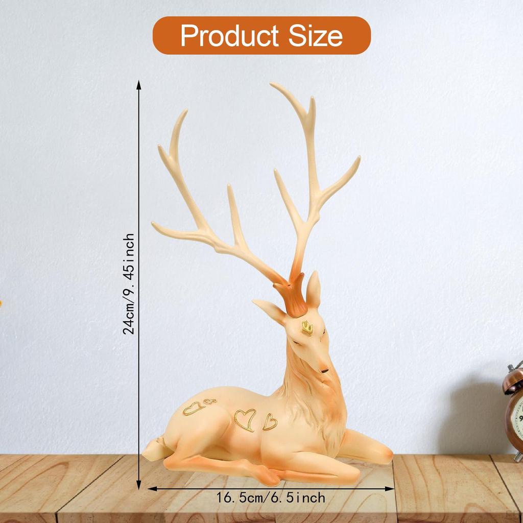 Elk Statue Figurine Animal Resin Figure Desktop Fengshui Ornament Home Decor Deer Sculpture Heart