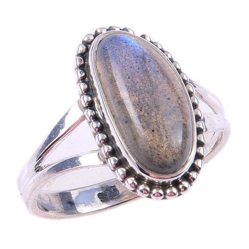 Natural Labradorite Gemstone Handmade 925 Solid Sterling Silver Ring Size 7 v6c23