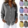 Camicia da Donna a Maniche Lunghe con Bottoni Casual a Righe con Collo in Tessuto Leggero Adatta per la Primavera Autunno