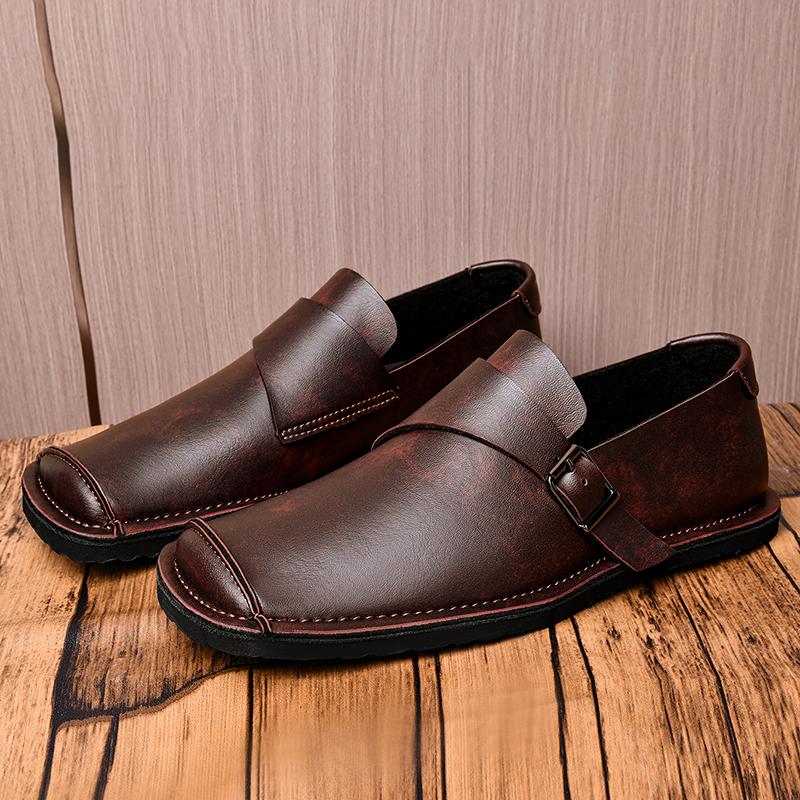 Personality Mens Casual Leather Shoes Slip on Shoes Comfy Fashion Loafers New Men Business Shoes All-match Man Driving Footwear
