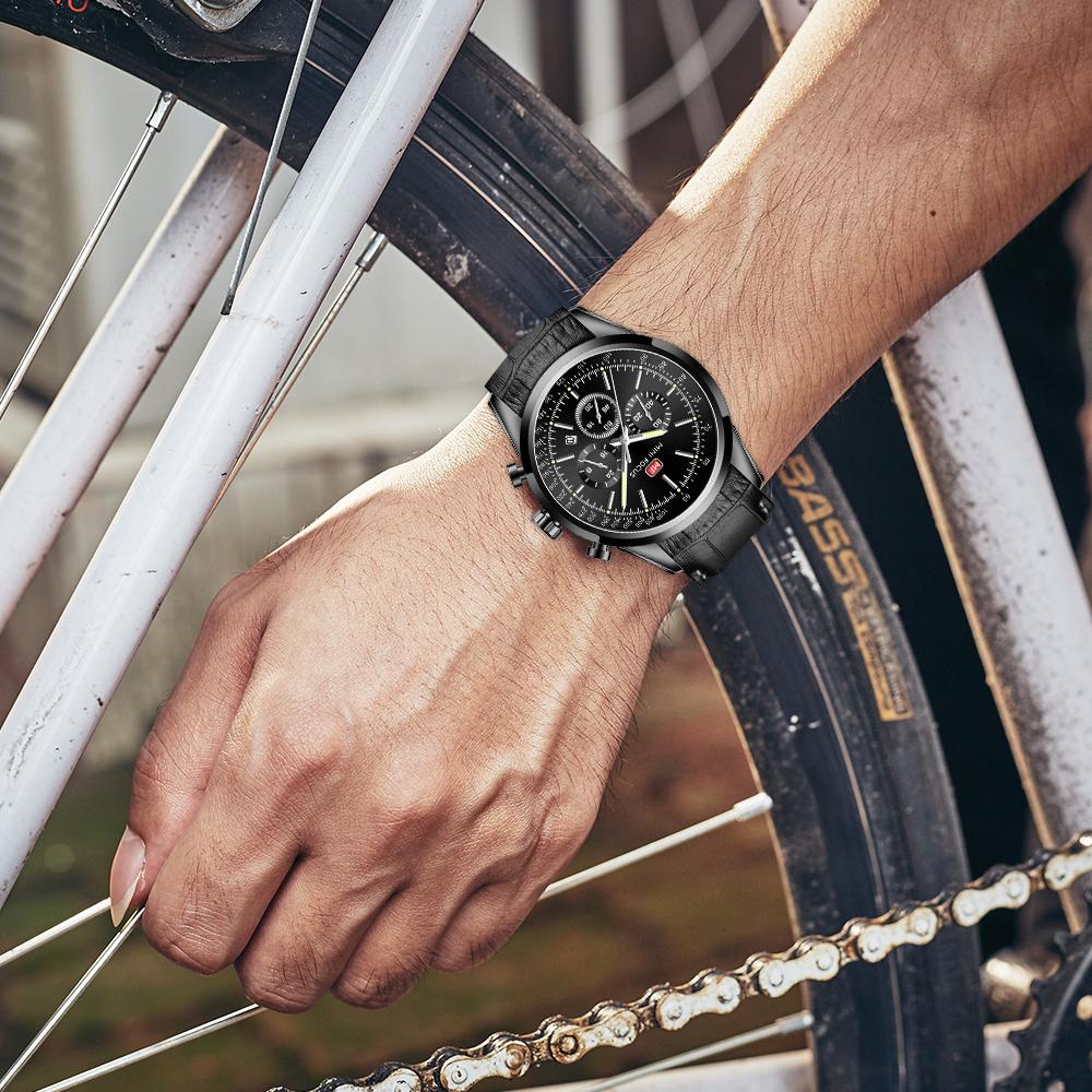 MINI FOCUS Erkek Saat Takvimi Aydınlık Su Geçirmez Deri Kayış Erkek Kuvars Saatler