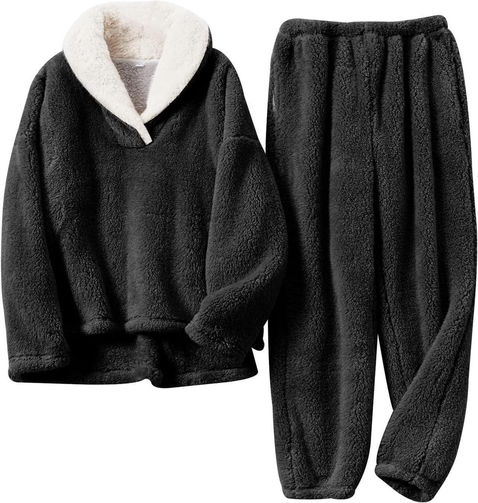 European-Size Christmas Pajamas: Plus Size Shu Cotton Fleece Long Sleeve Homewear Set