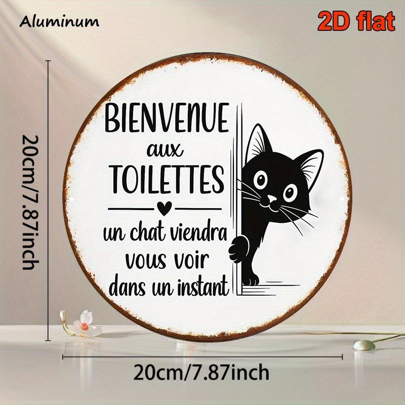 Pc D Flat French Cat Welcome Sign Round Wood Bathroom Plaque with Cute Cat PetFriendly Toilet Door Hanger