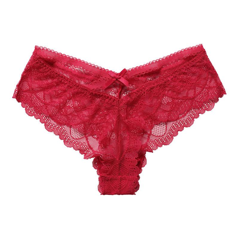 European and American Sexy Briefs, Female Lace Perspective Temptation Sports Breathable Pure Cotton Crotch Low-rise Briefs