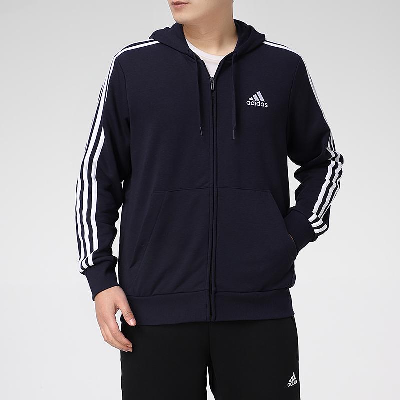 Adidas 3-Stripes Full Zip Hooded Knit Jacket Men Jackets Legend-Ink GK9033