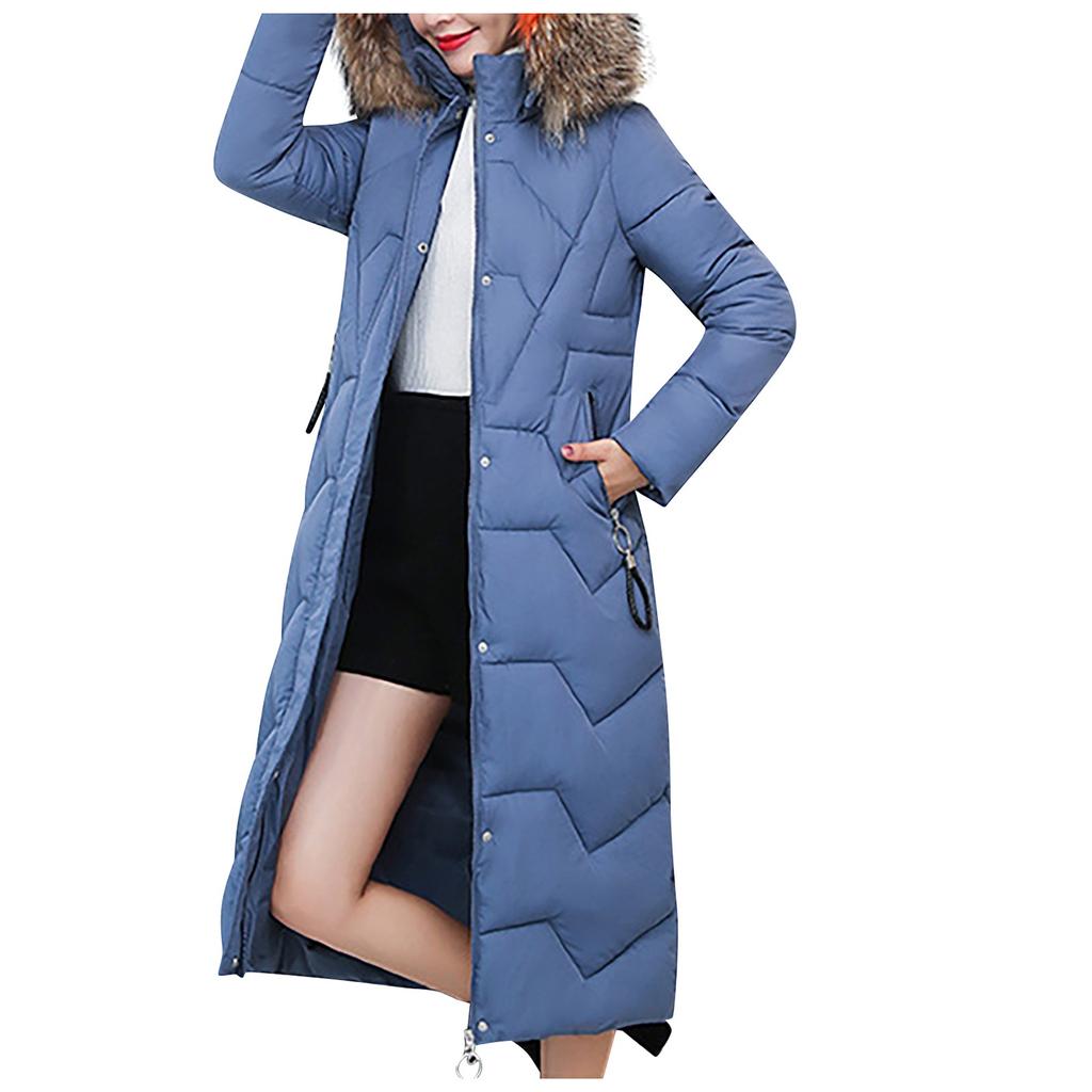Women's Fashion Long Padded Jacket Coat With Big  Collar And Thick Down Padded Jacket