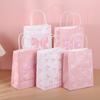 5/10/20Pcs Pink Bow Gift Bags Paper Candy Snack Treat Bag Kids Girls Birthday Party Supplies Baby Shower Decoration Gift Packing