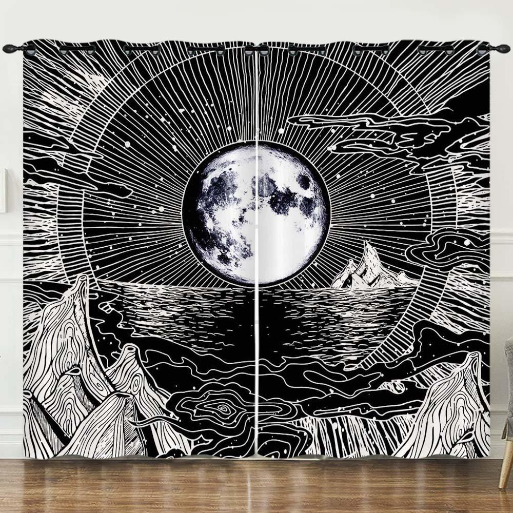 Curtains Good Night Series Moon Starry Sky Sunshade Digital Printing Blackout Curtain Free Of Punching