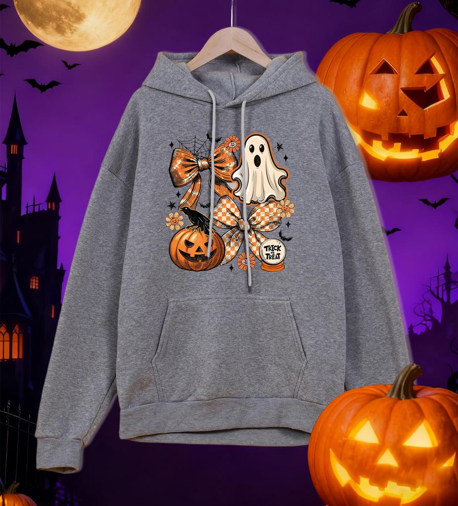 Happy Halloween Creative Bow Ghost Design Hoodies Men Pocket Autumn Hoody Casual Fleece Streetwear Oversized All-Match Pullovers