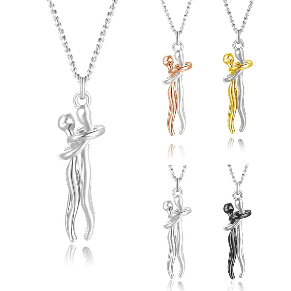 High Quality Romantic Hugging Couple Pendant Necklace 14K Gold Plated for Men and Women Trendy Link Chain Fashionable Jewelry