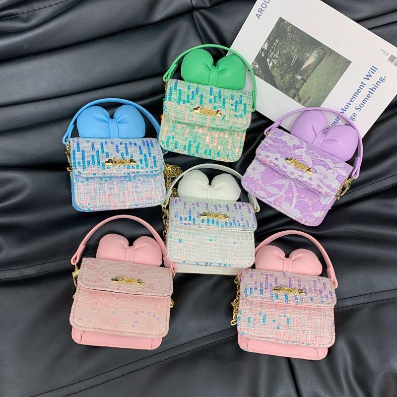 Foreign Style Princess Shoulder Bag Cute Bow Fashion Sequins Girls Oblique Span Bag Mini Chain Children'S Bag