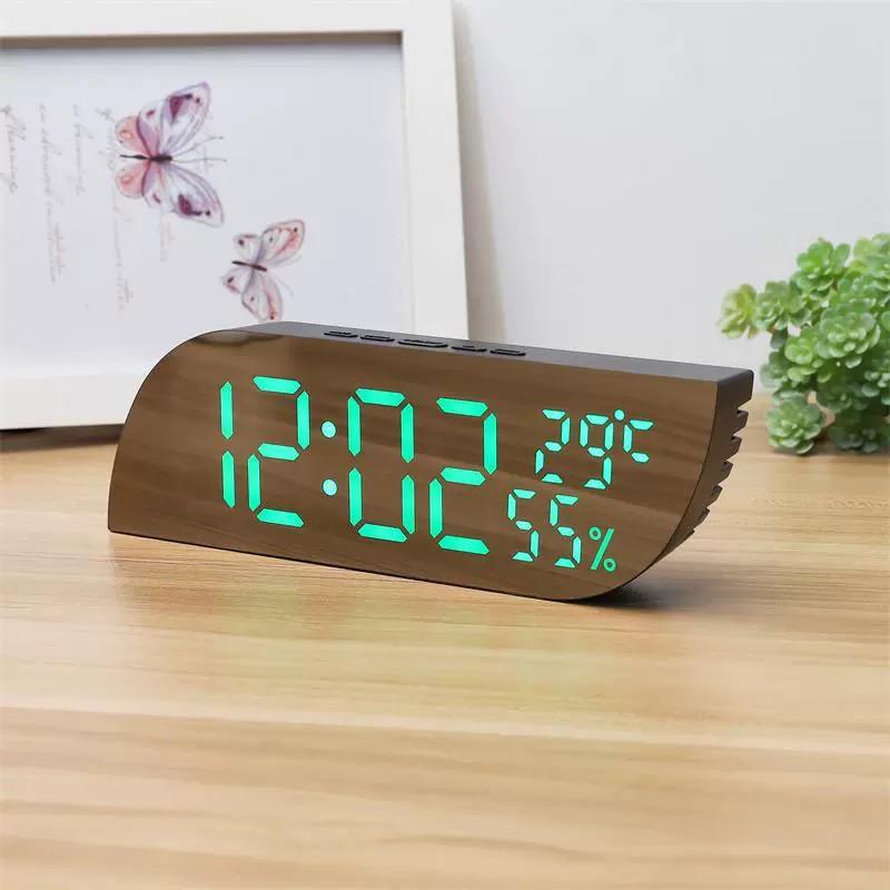 Bedroom desktop alarm clock LED mirror surface electronic clock sleepy digital temperature and humidity student alarm clock